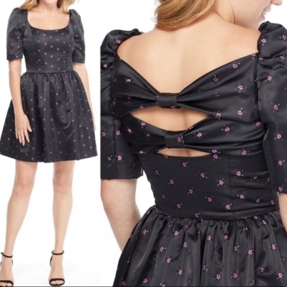 NWT Gal meets gal‎ daisy satin jacquard bow back sz 4 black purple